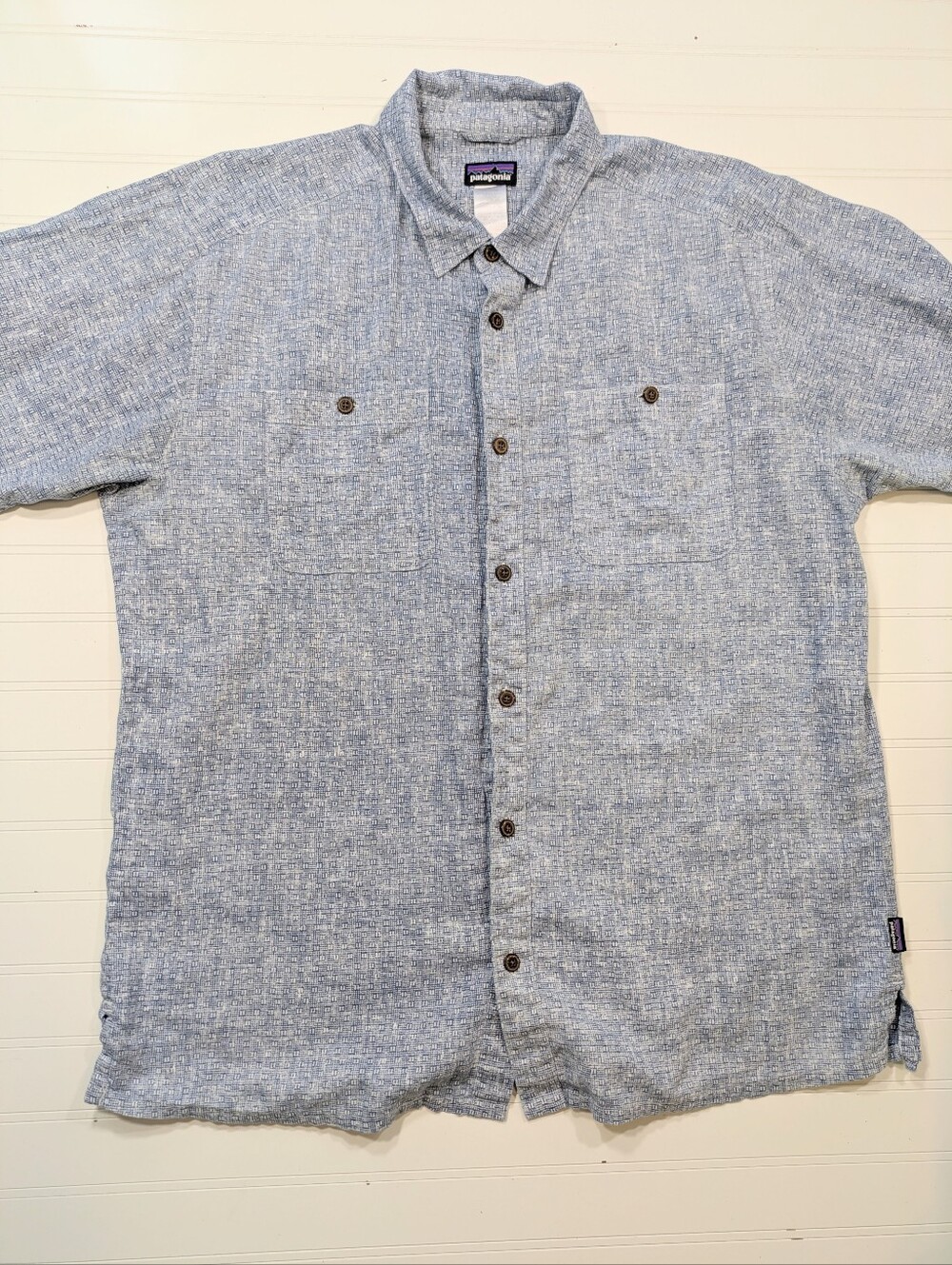 Patagonia Blue/White Vintage Hemp/Cotton Short Sleeved Button Down Shirt